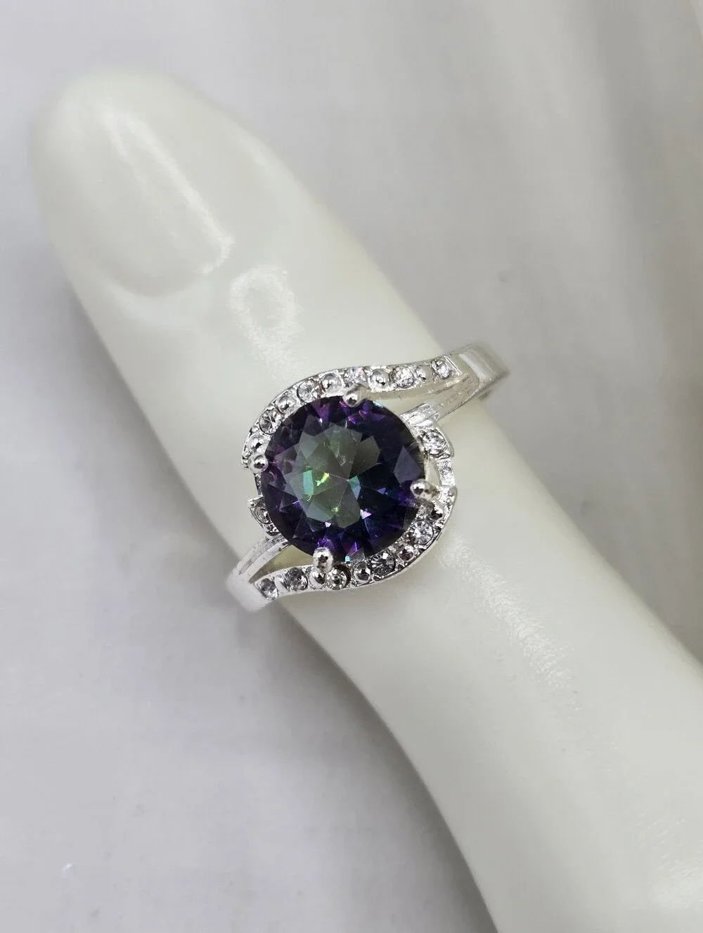 Silver Ring with Mystic Purple-Clear Stone - Women's Jewelry